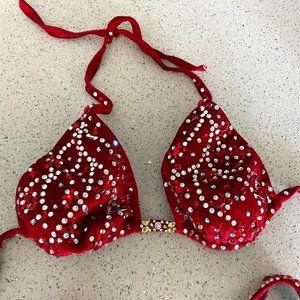 NPC Figure Suit - Red Velvet Fabric & Clear Crystals - C/D Cup & Size 4 Bottom